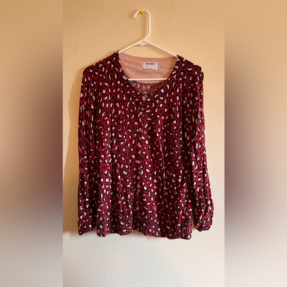 Red and pink leopard cardigan! Size Large